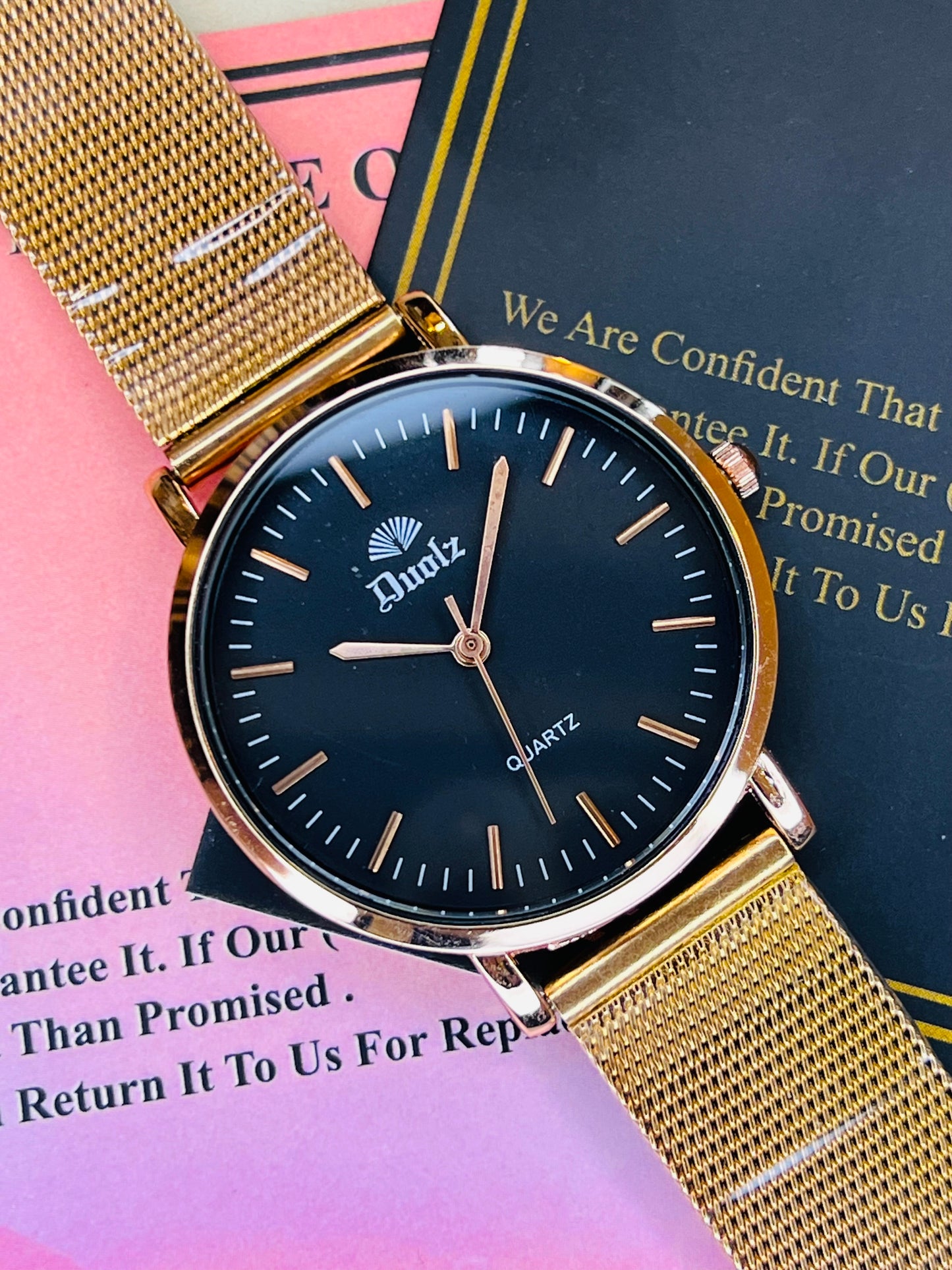 Rose Gold Black Mesh Watch For Her