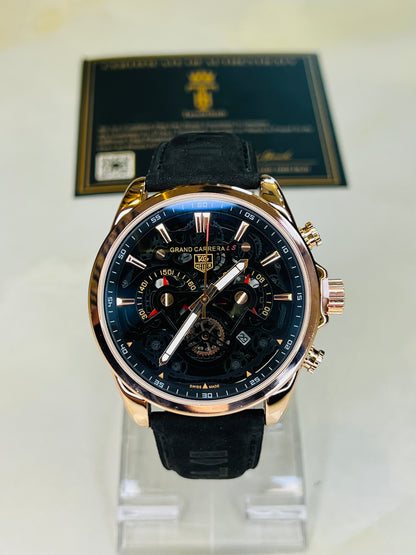 Black Copper Grand Carrera Chronographs Leather Watch