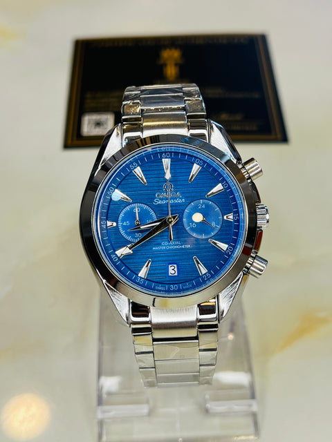 Sea Master Silver Blue Chronograph Watch Quartz