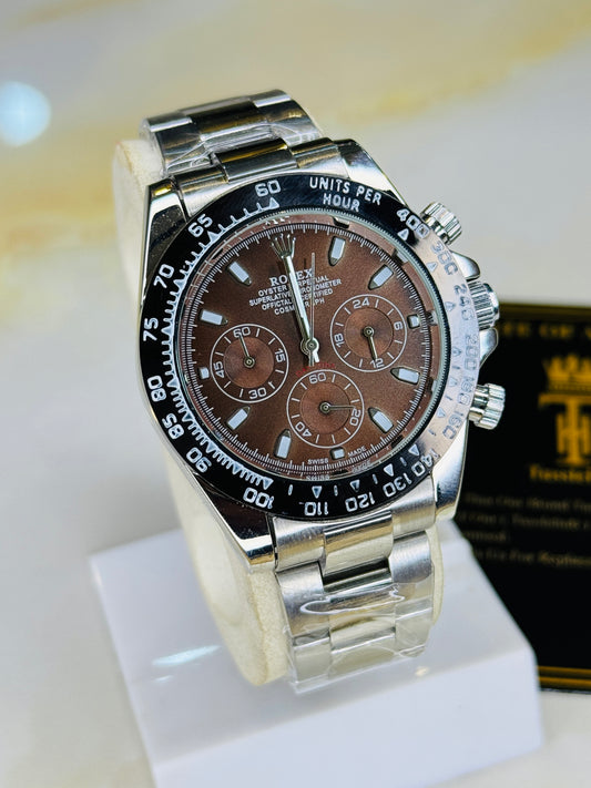 Silver Chocolate Daytona Chronograph Chain Strap Master Clone Watch