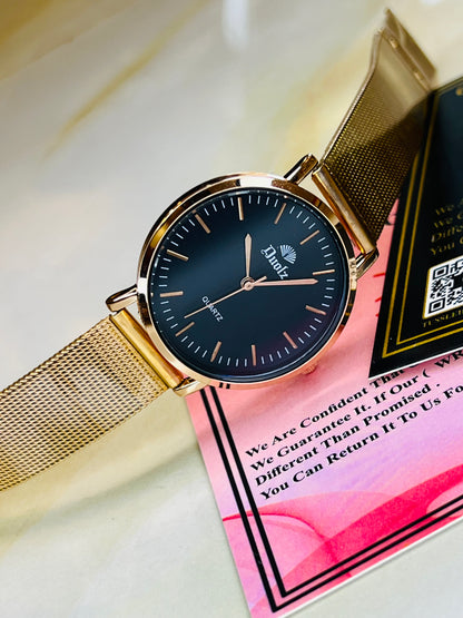 Rose Gold Black Mesh Watch For Her