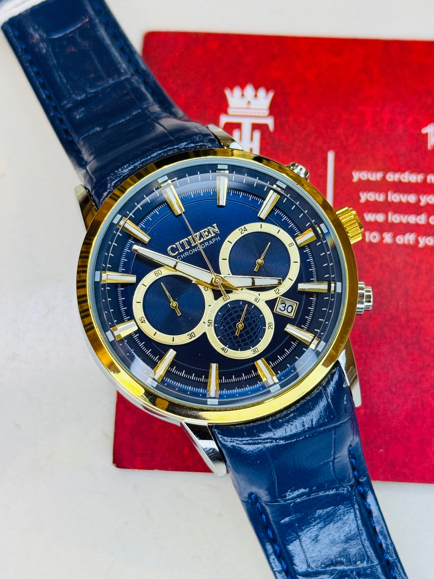 Citizen Globe Blue Gold Chronograph Watch