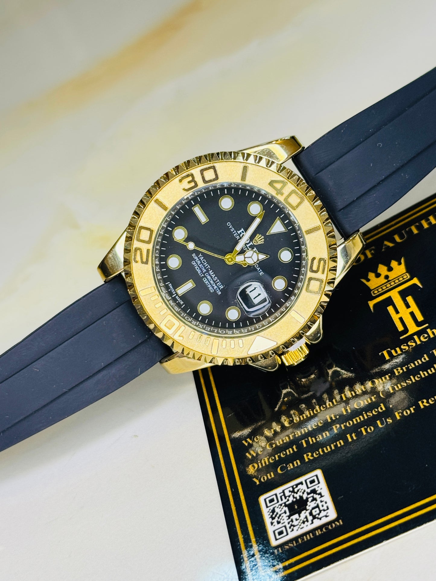 Gold Bezel Black Yatchmaster Watch