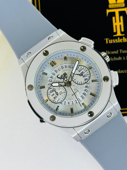 Minimal Ash Grey Hologram Leather Branded Watch