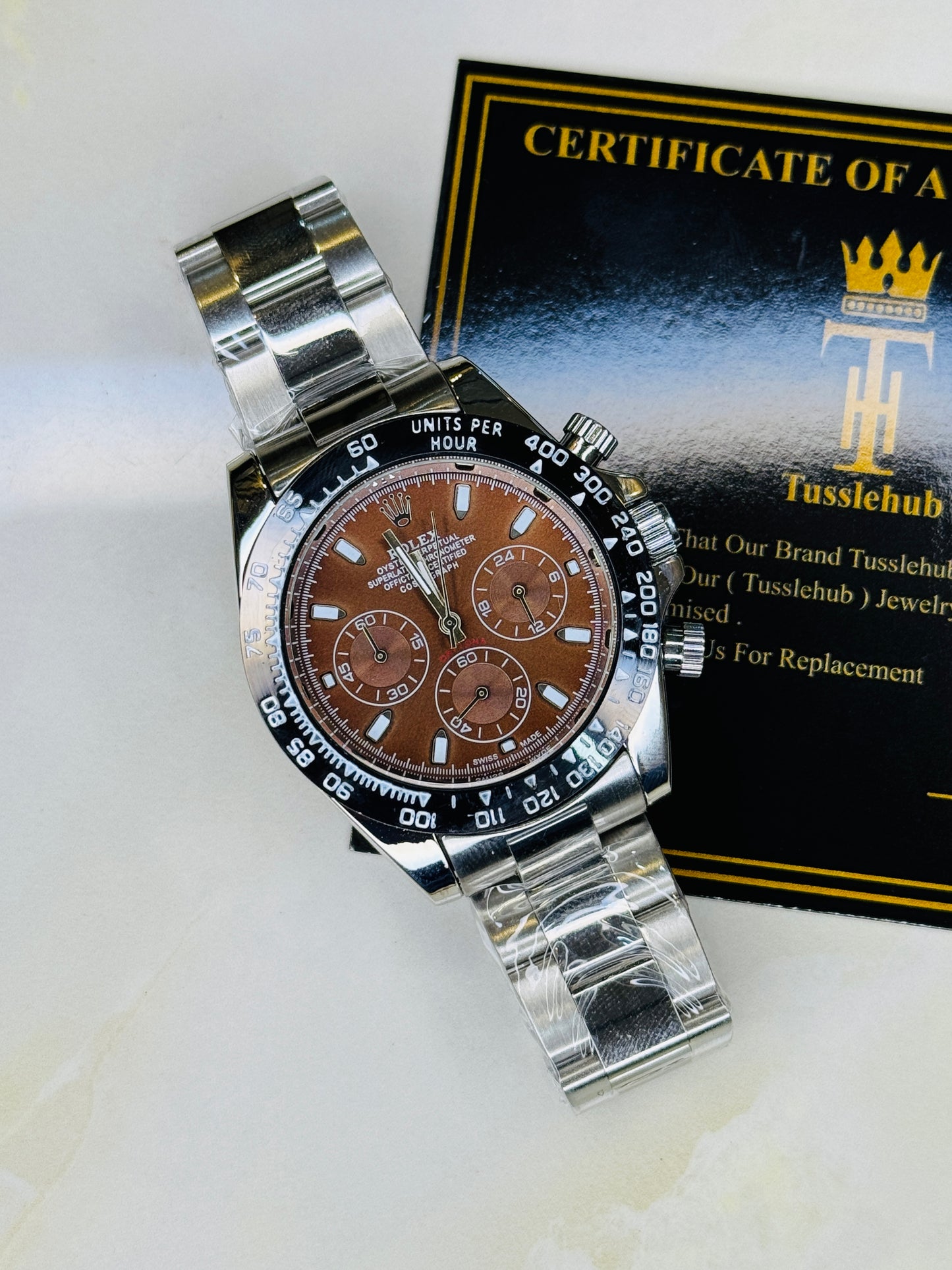 Silver Chocolate Daytona Chronograph Chain Strap Master Clone Watch