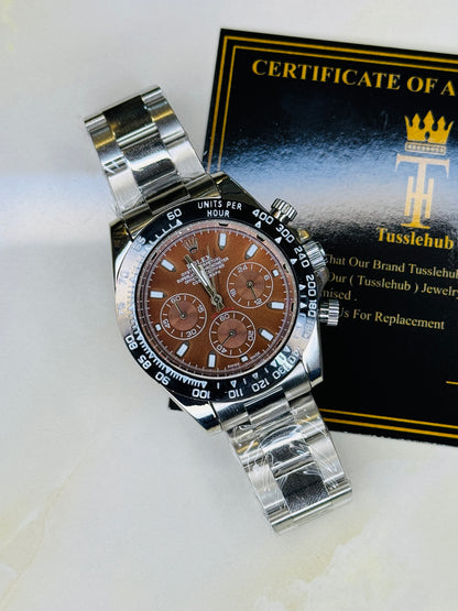 Silver Chocolate Daytona Chronograph Chain Strap Master Clone Watch