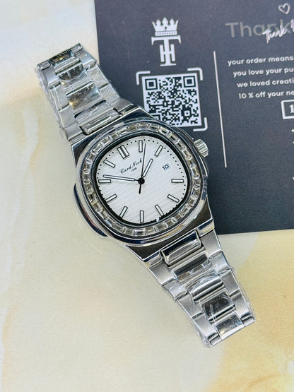 Card Nick Nautilus Silver White Gem Stone Watch