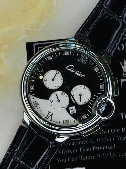 Black Panda Cart*er Chronograph Dial Watch