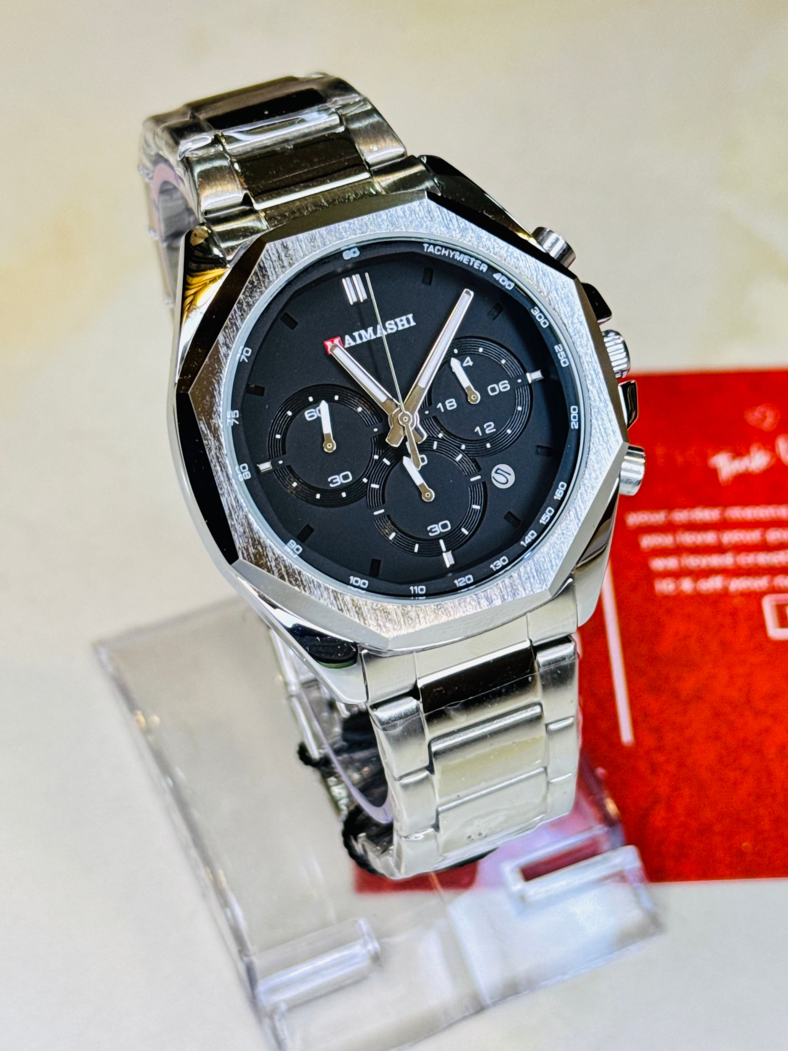 Silver Black Maimashi Chronograph Waterproof Watch