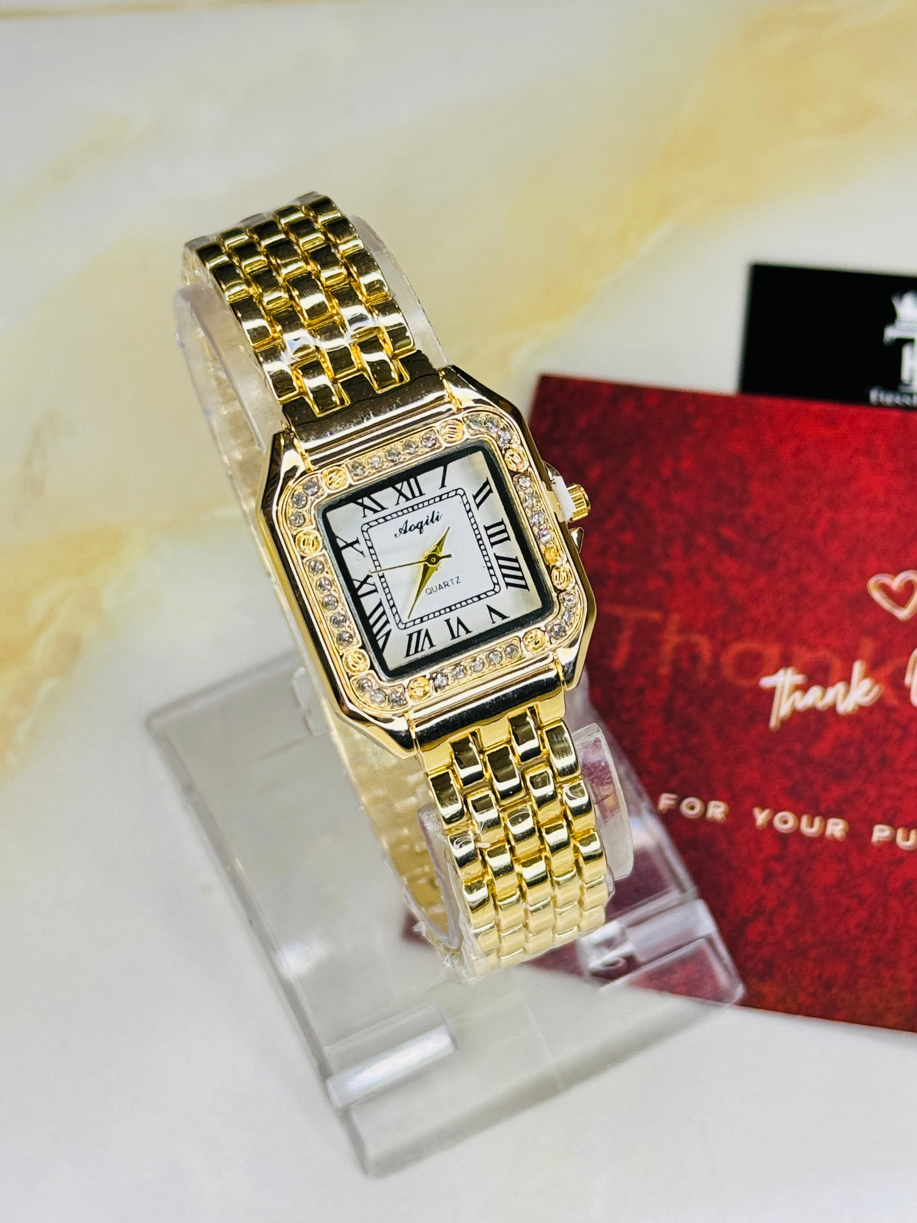 Gold White zircon Santos Watch For Her