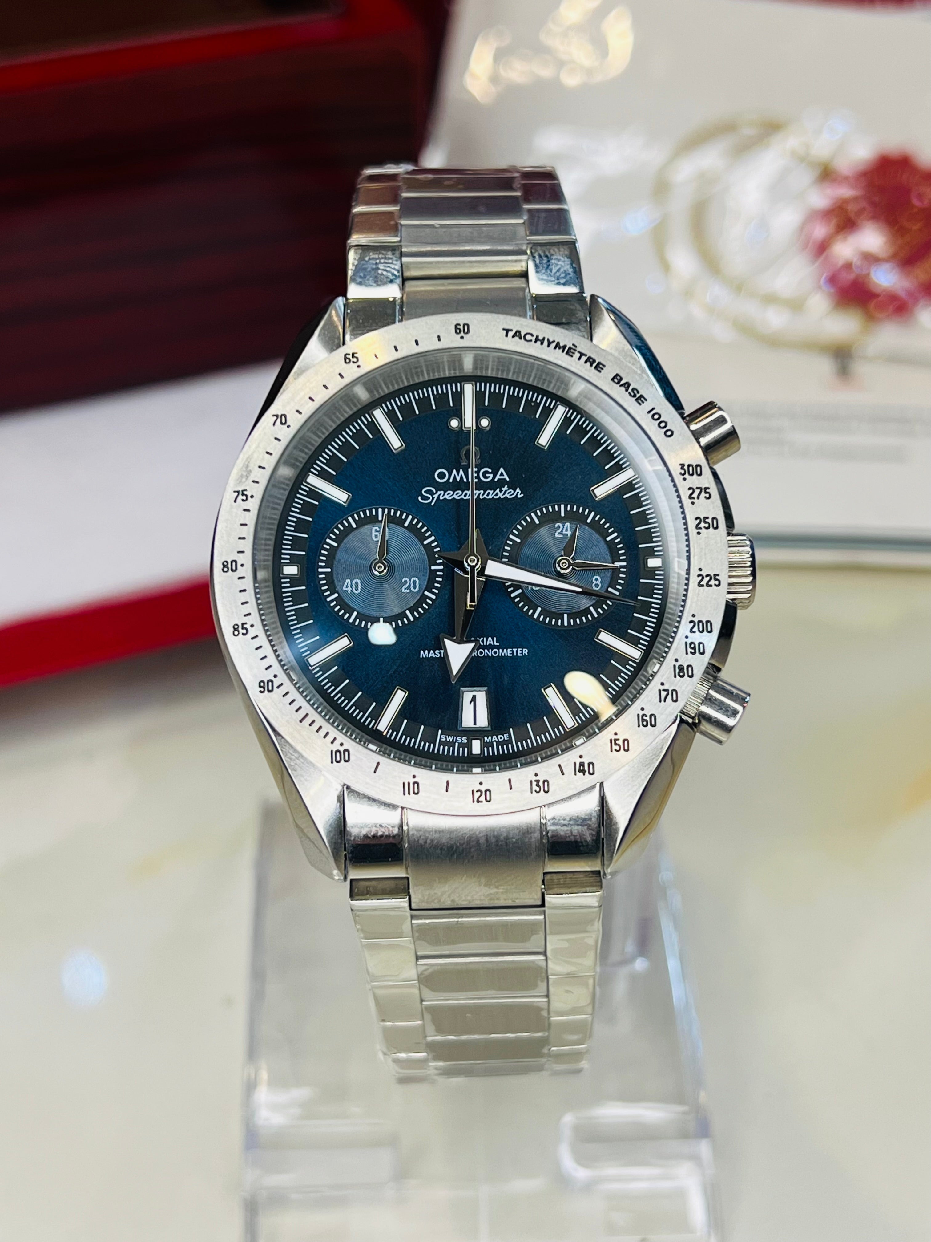 Speedmaster Aqua Dial Silver Automatic Master Clone Watch