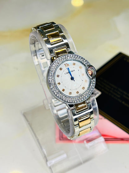 Cartier Silver Copper White iced Dial Watch For Her