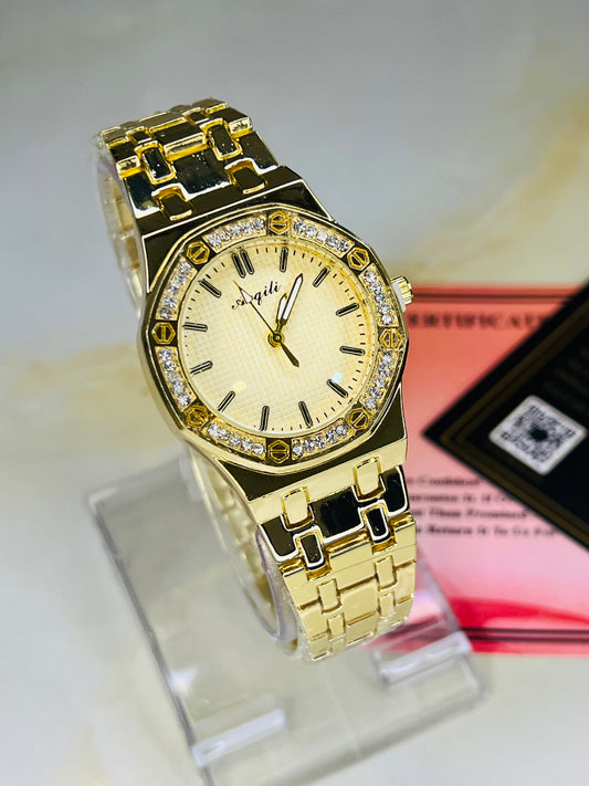 Gold AP Zircon Dial Watch For Her