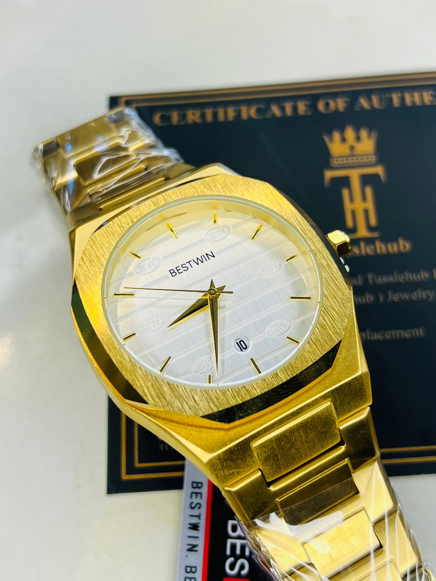 Gold White Dial Bestwin Watch