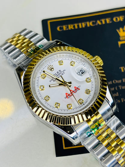 Jubilee Date Just Two Tone Fluted Bezel White Dial Quartz Watch