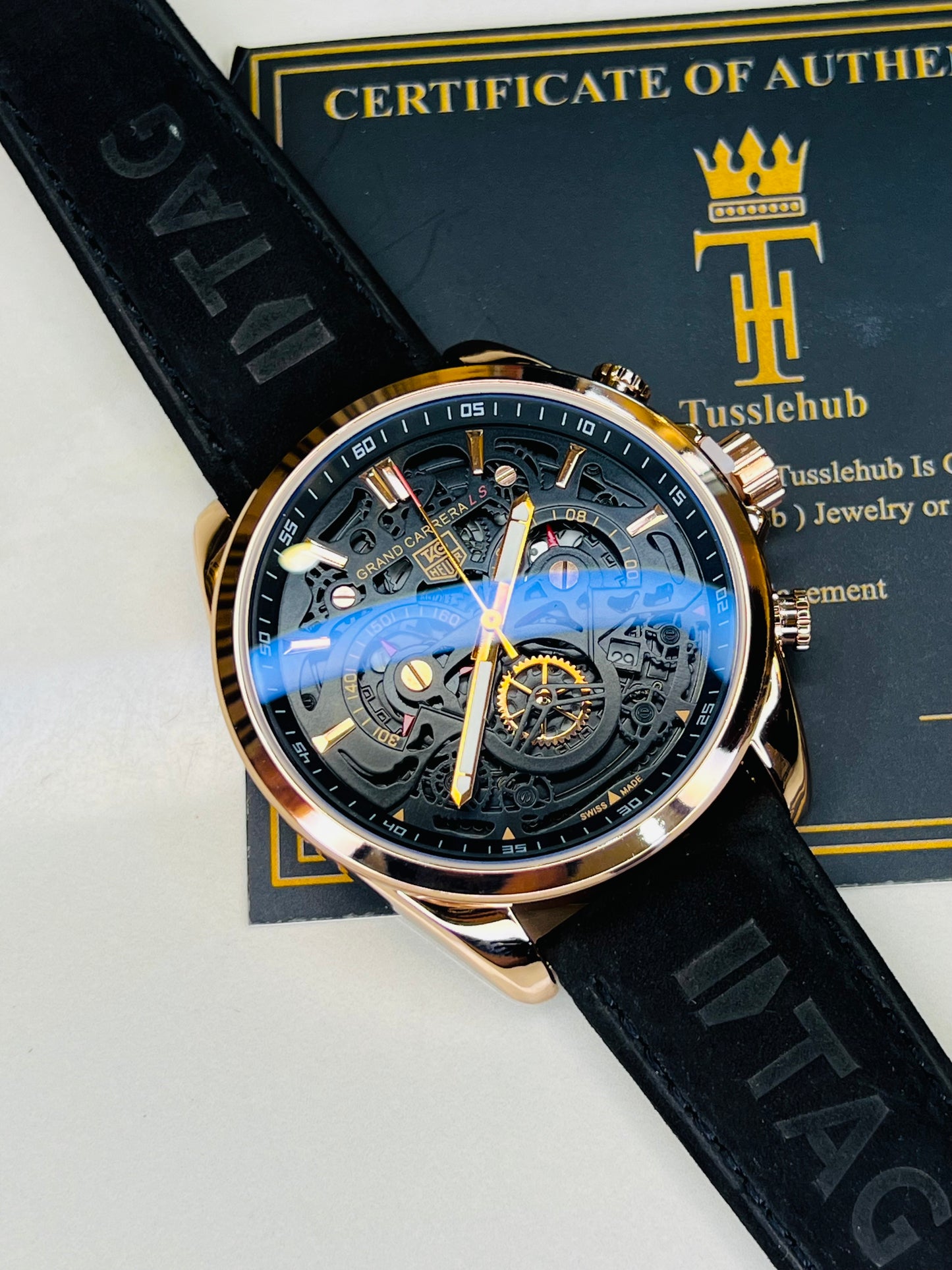 Black Copper Grand Carrera Chronographs Leather Watch
