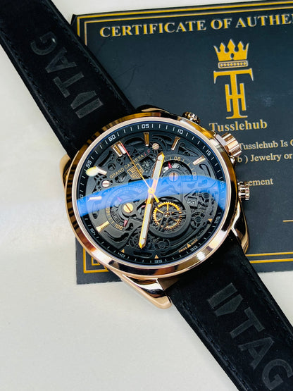 Black Copper Grand Carrera Chronographs Leather Watch