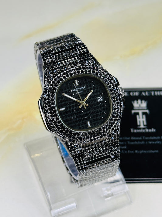 All Black Iced Out Nautilus Watch