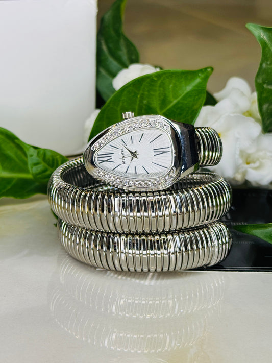 Silver White Serpentine Watch For Her