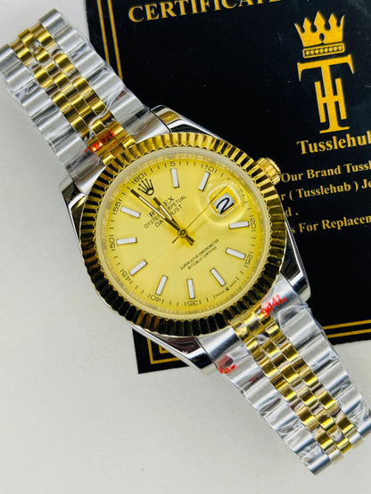 Jubilee Date Just Two Tone Vertical Fluted Gold Dial Quartz Watch