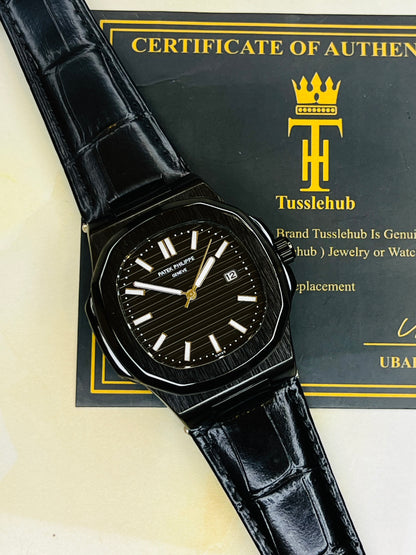 Leather Strap All Black Nautilus Dial Watch