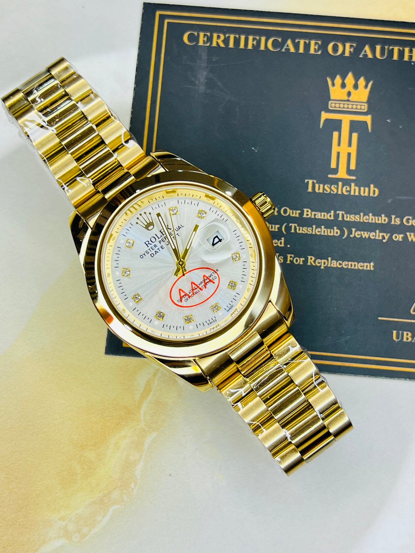 Gold White Plain Bezel Date Just Watch
