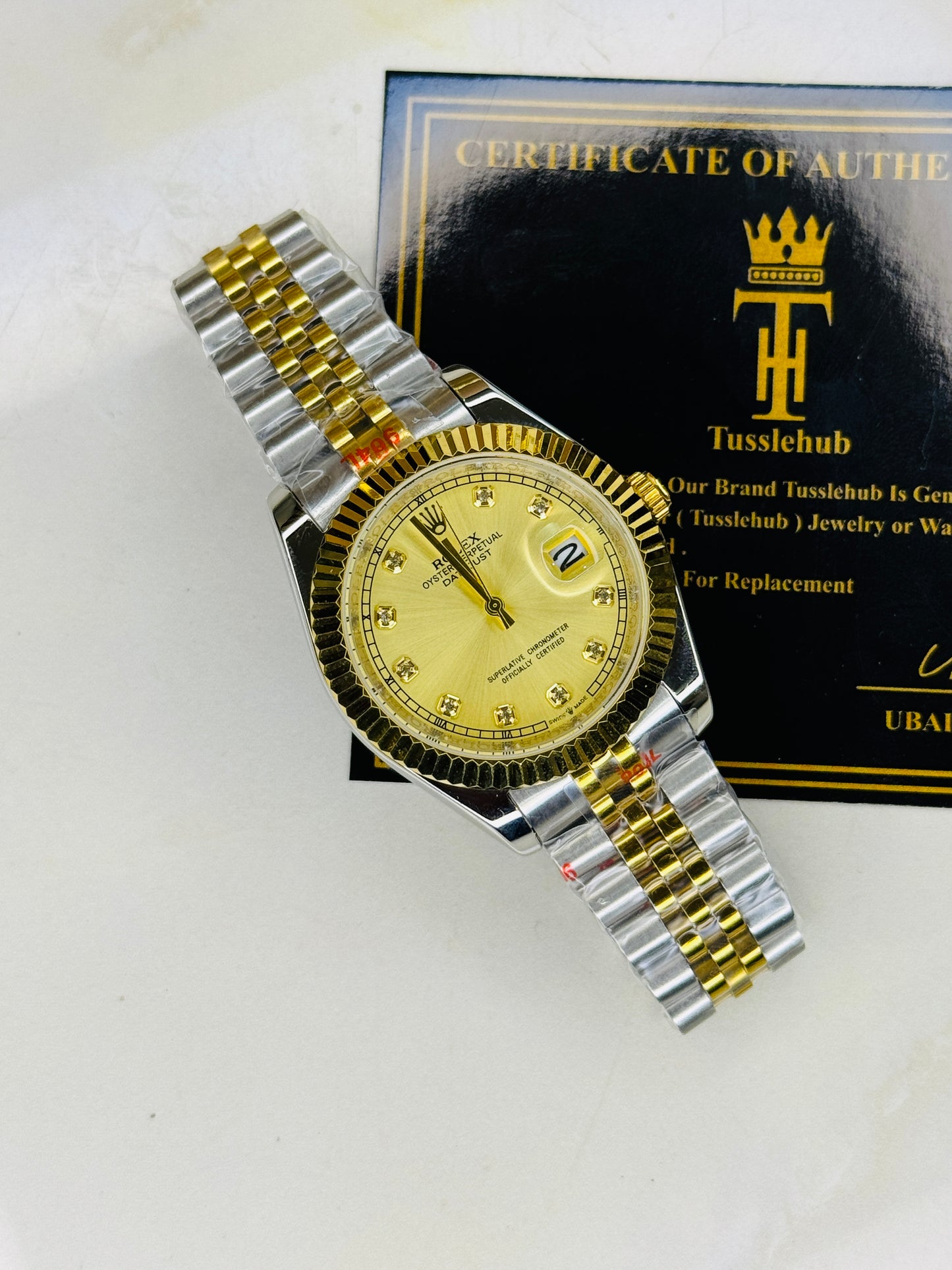 Jubilee Date Just Two Tone Diamond Fluted Gold Dial Quartz Watch