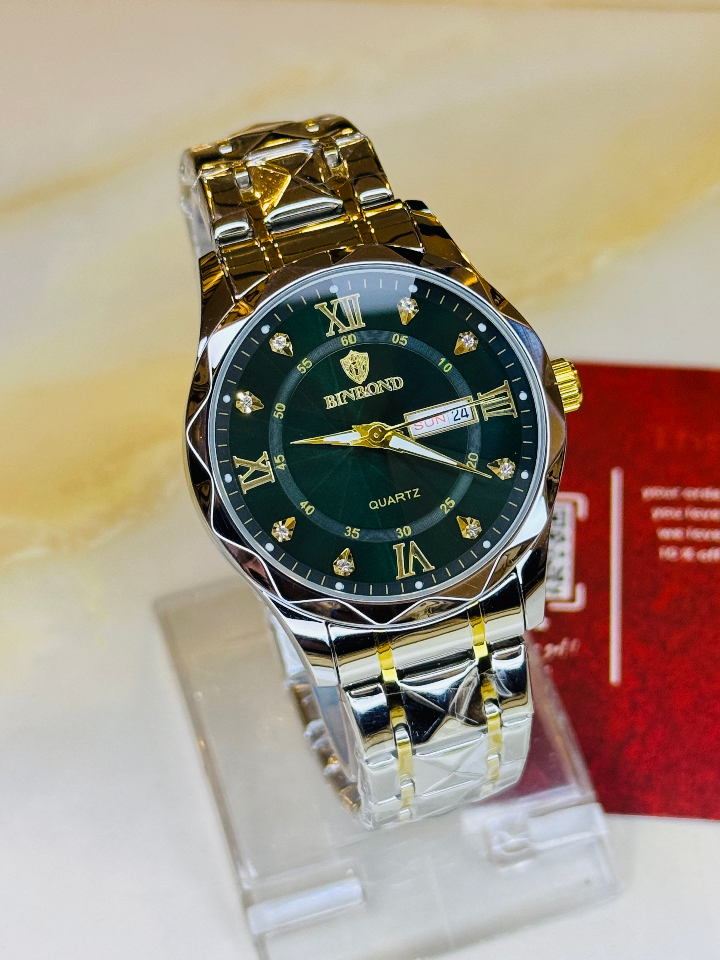 Forest Green Binbond Diamond Dial Watch