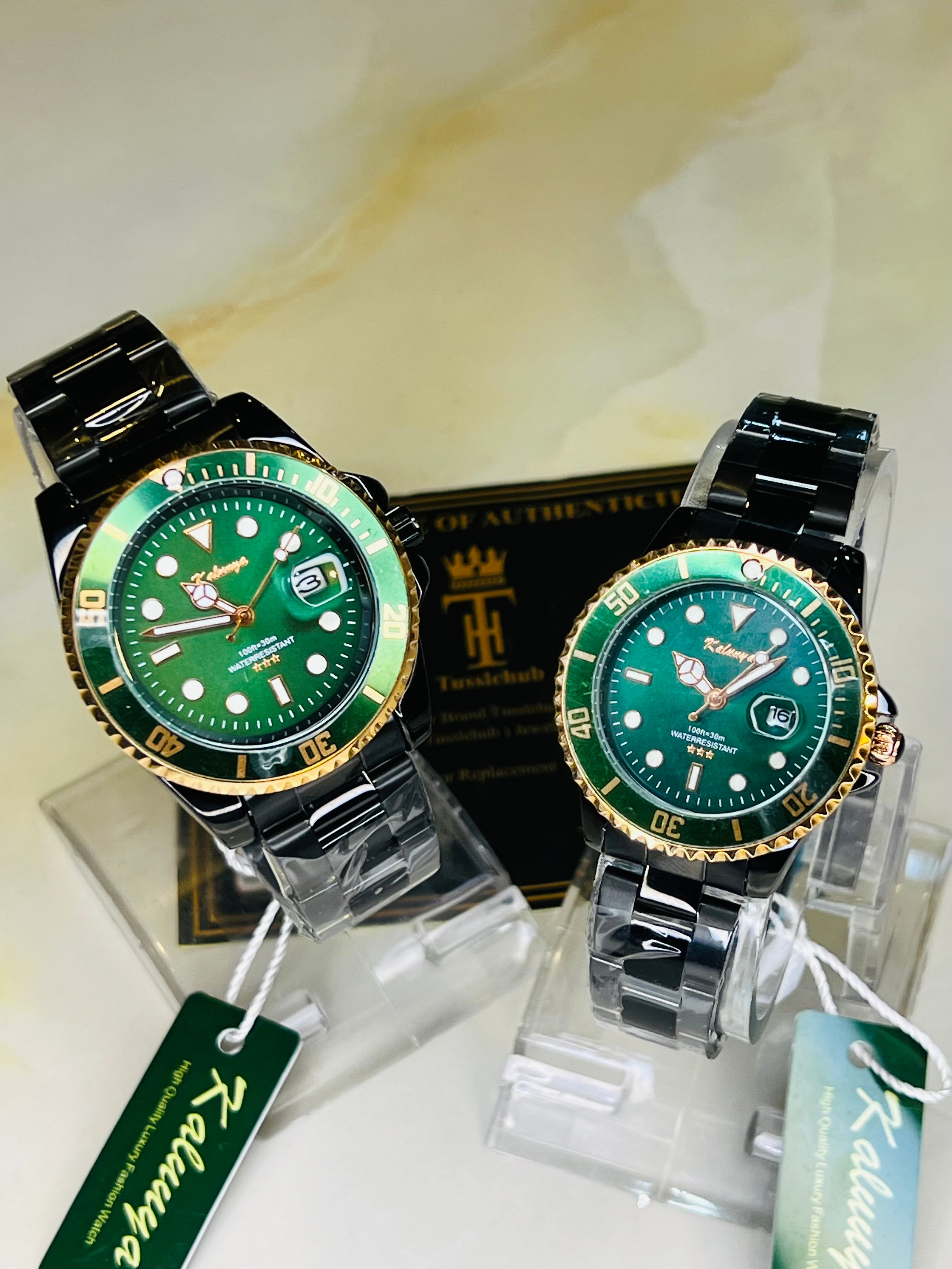 Kaluuya Black Green Rotating Bezel Couple Watches