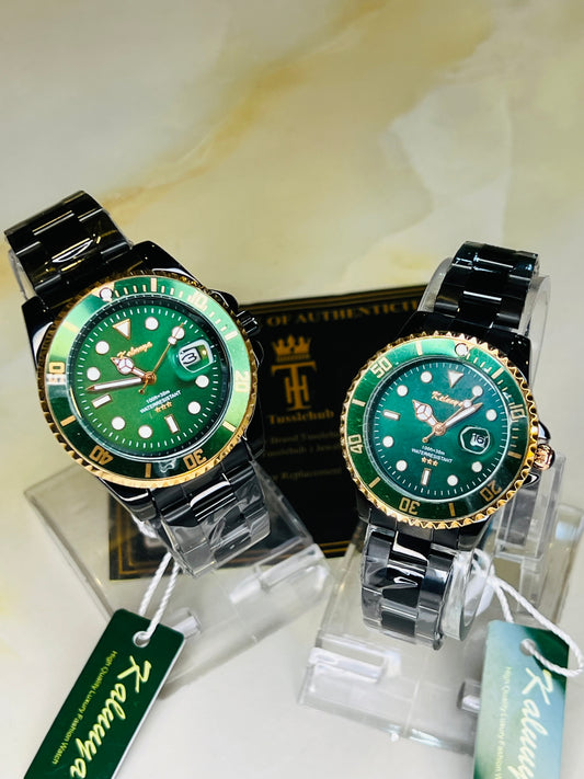 Kaluuya Black Green Rotating Bezel Couple Watches