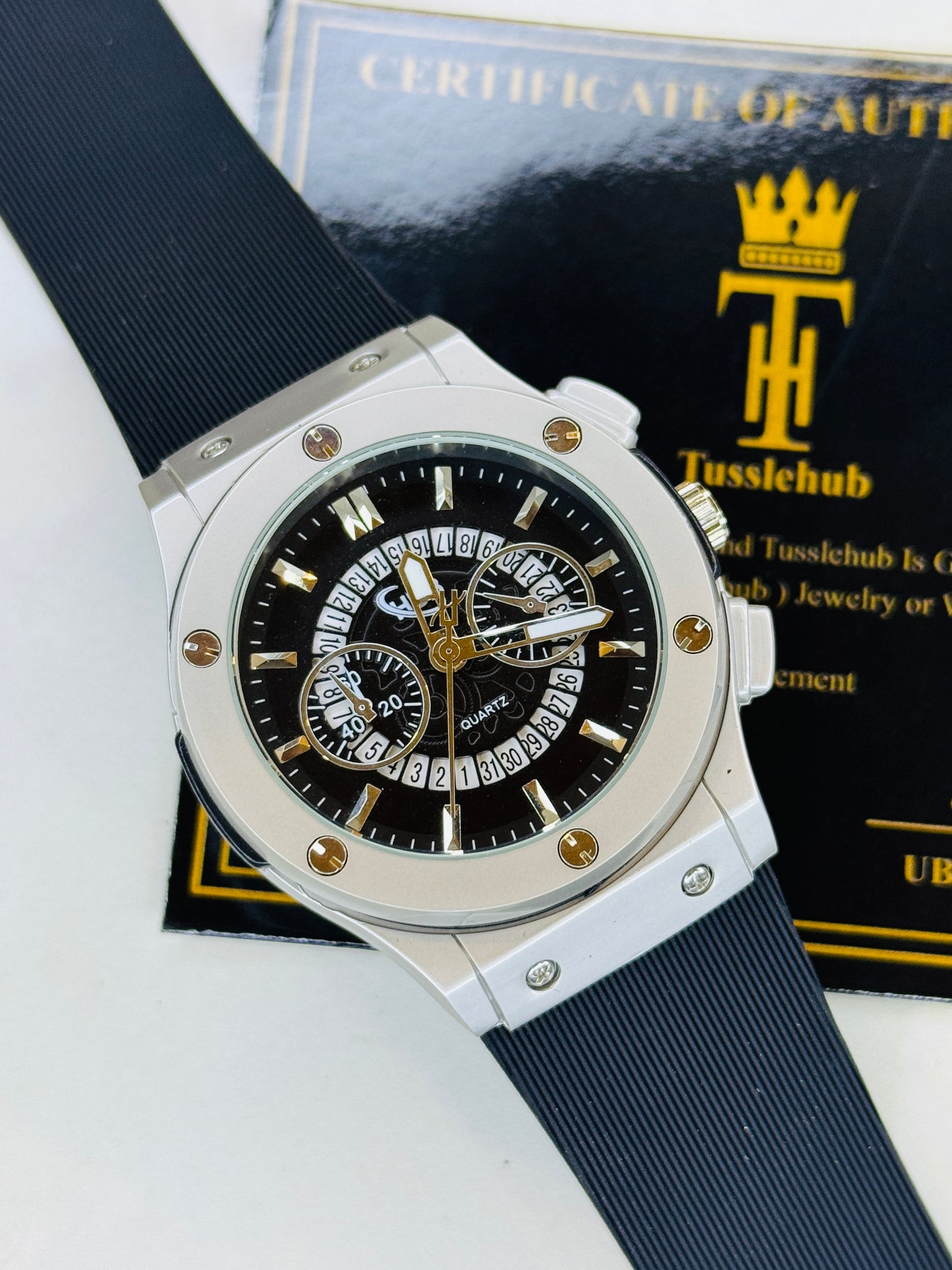 Black Silver Black Hologram Hublot Silicone Strap Watch