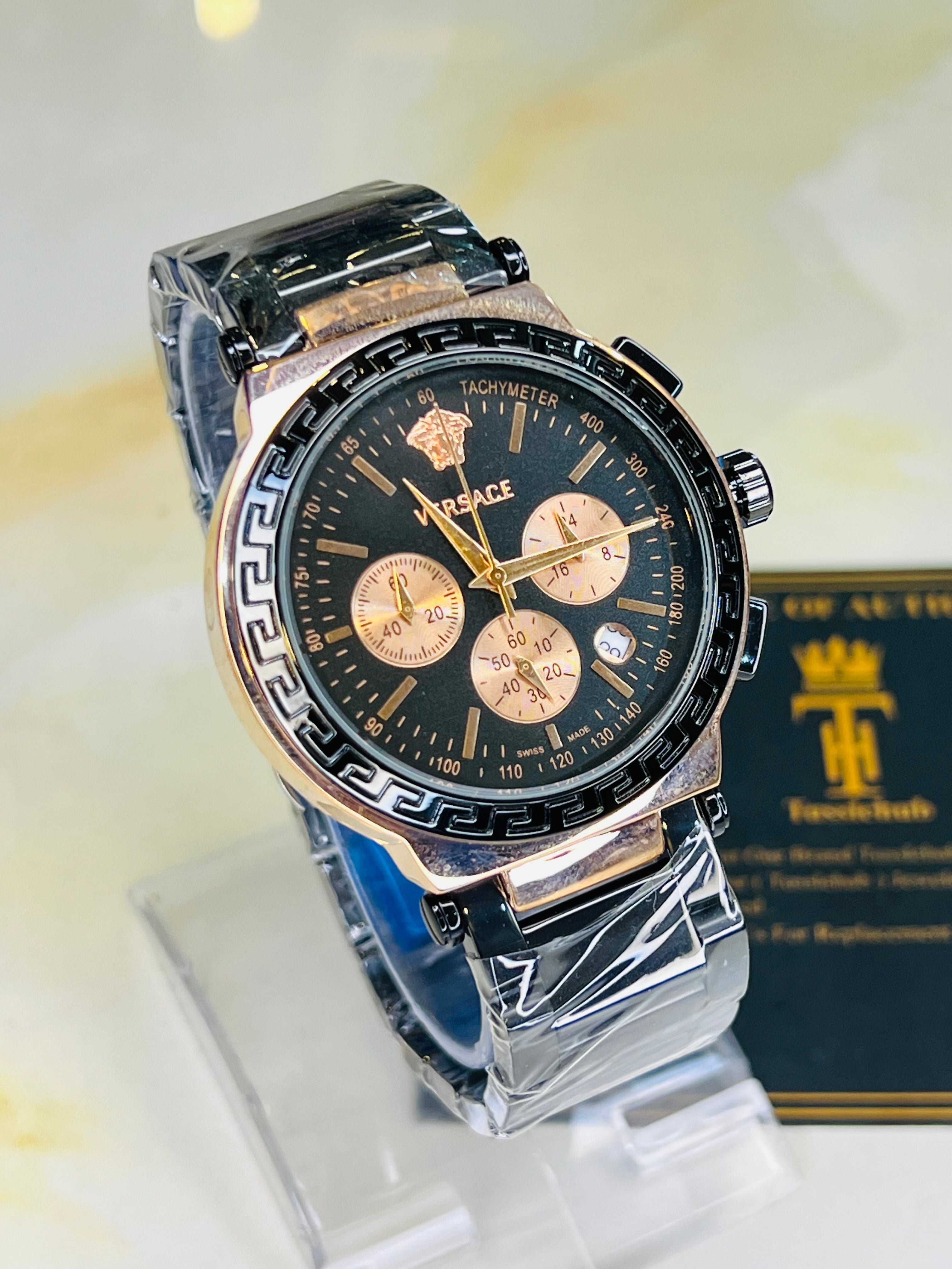 Black Copper Versace Black Chronograph Dial Watch