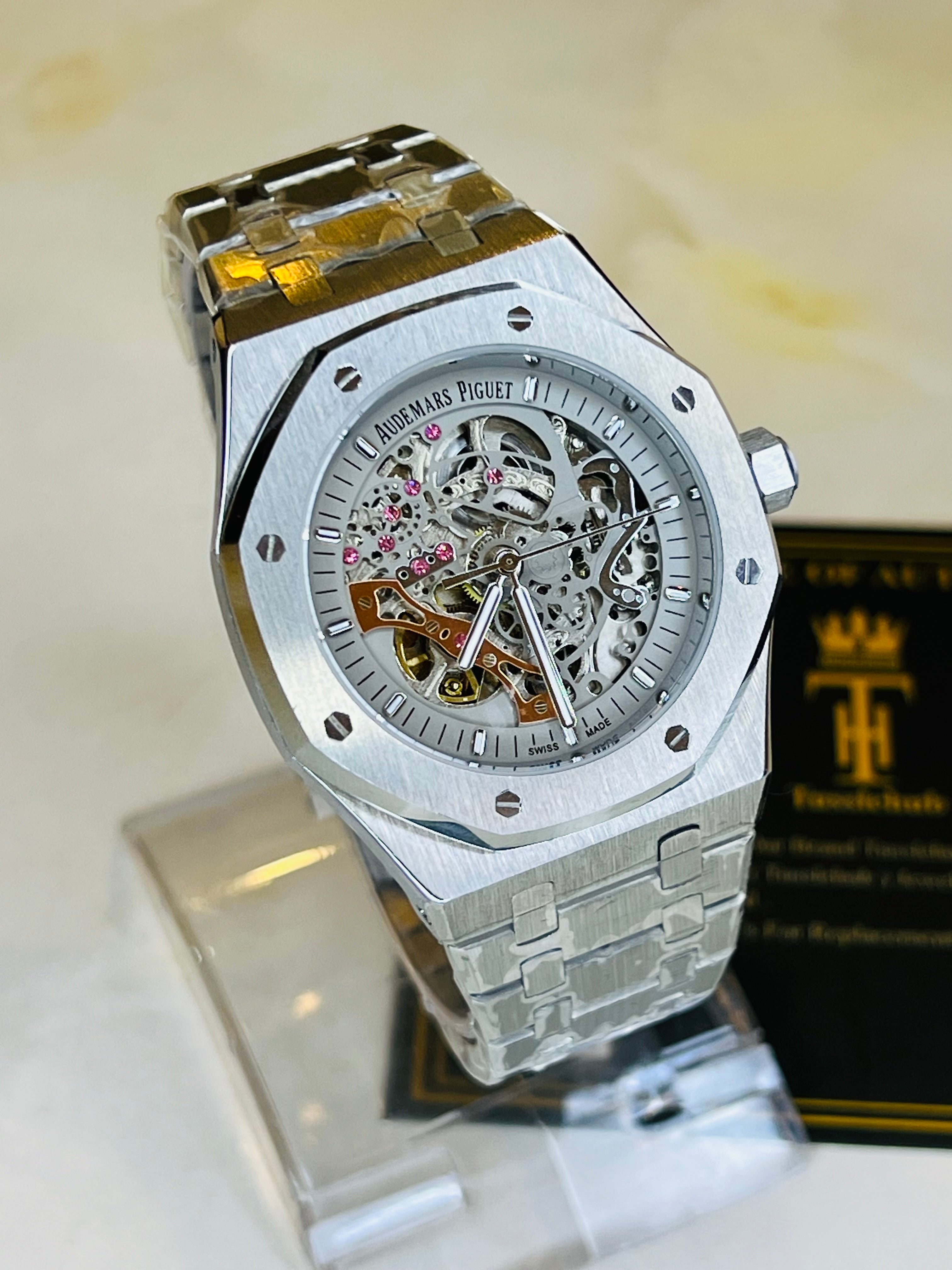 AP Silver Grey Automatic Skeleton Dial Super Clone Watch