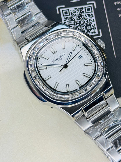Card Nick Nautilus Silver White Gem Stone Watch