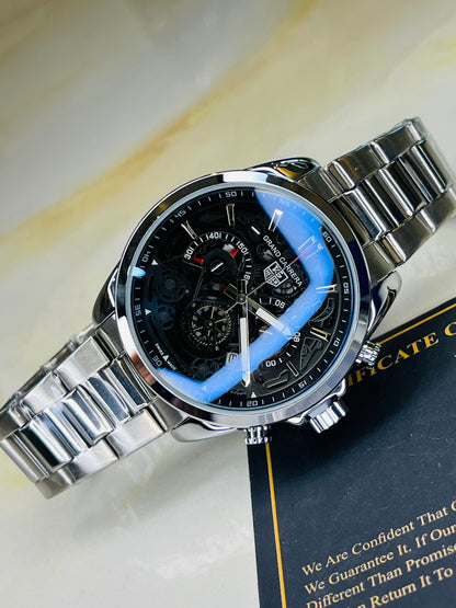 Silver Black Grand Carrera Chain Strap Chronographs  Watch