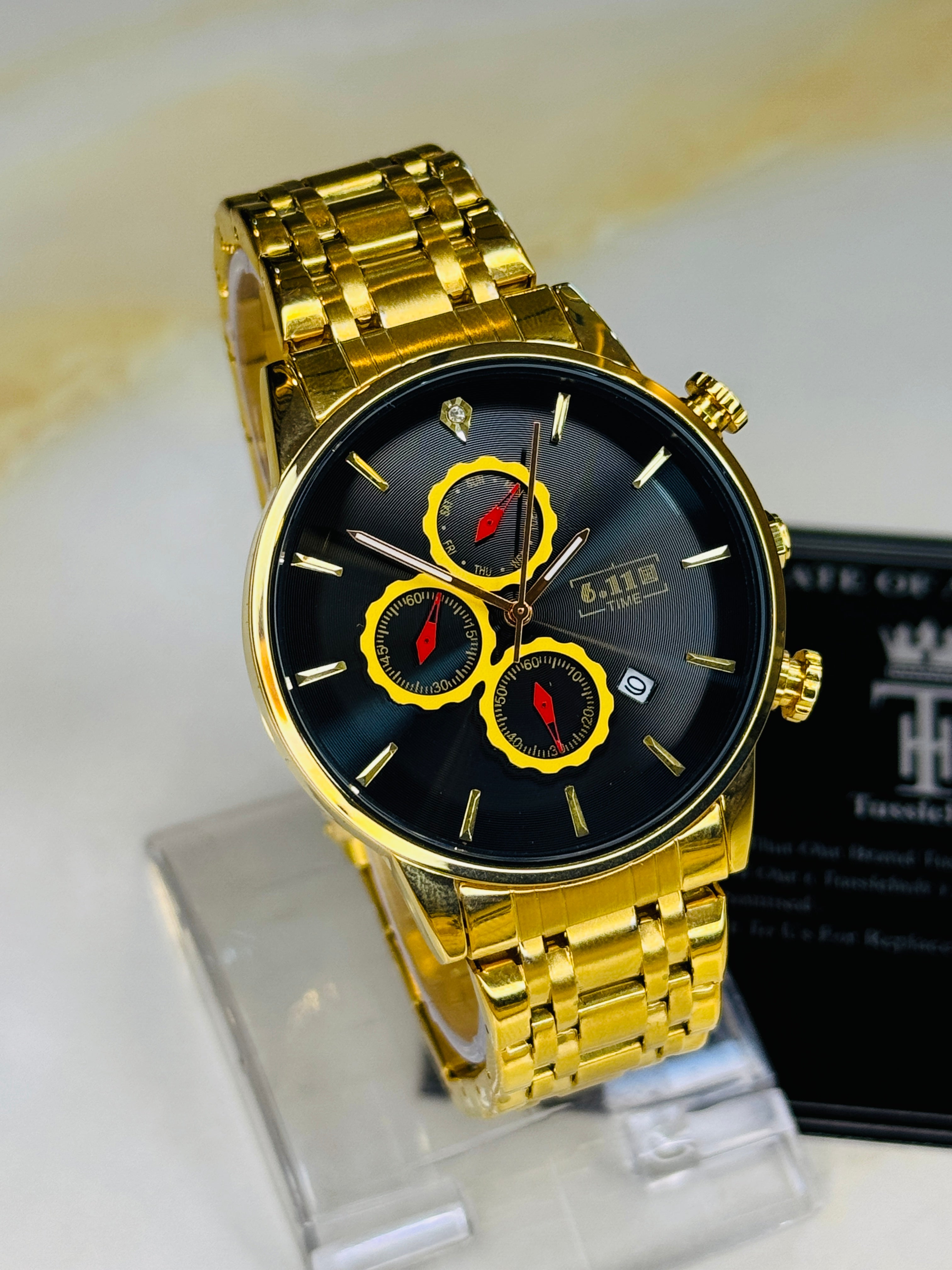 6:11 Gold Black Chronograph Watch