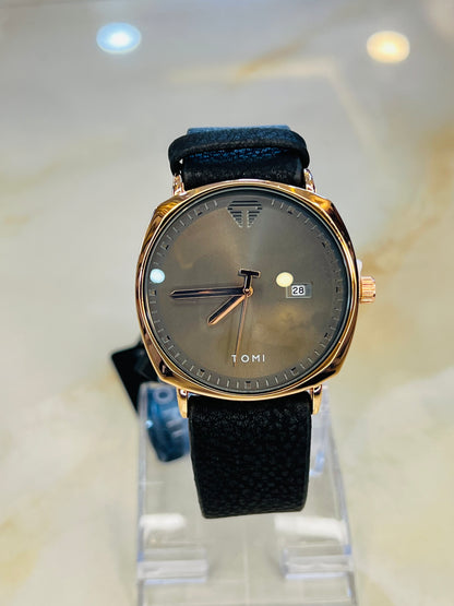 Tomi Black Gold Sleek Dial Watch