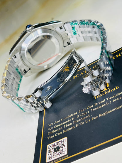 Jubilee Date Just Silver Fluted Bezel White Dial Quartz Watch