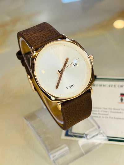 Tomi Brown White Sleek Dial Watch