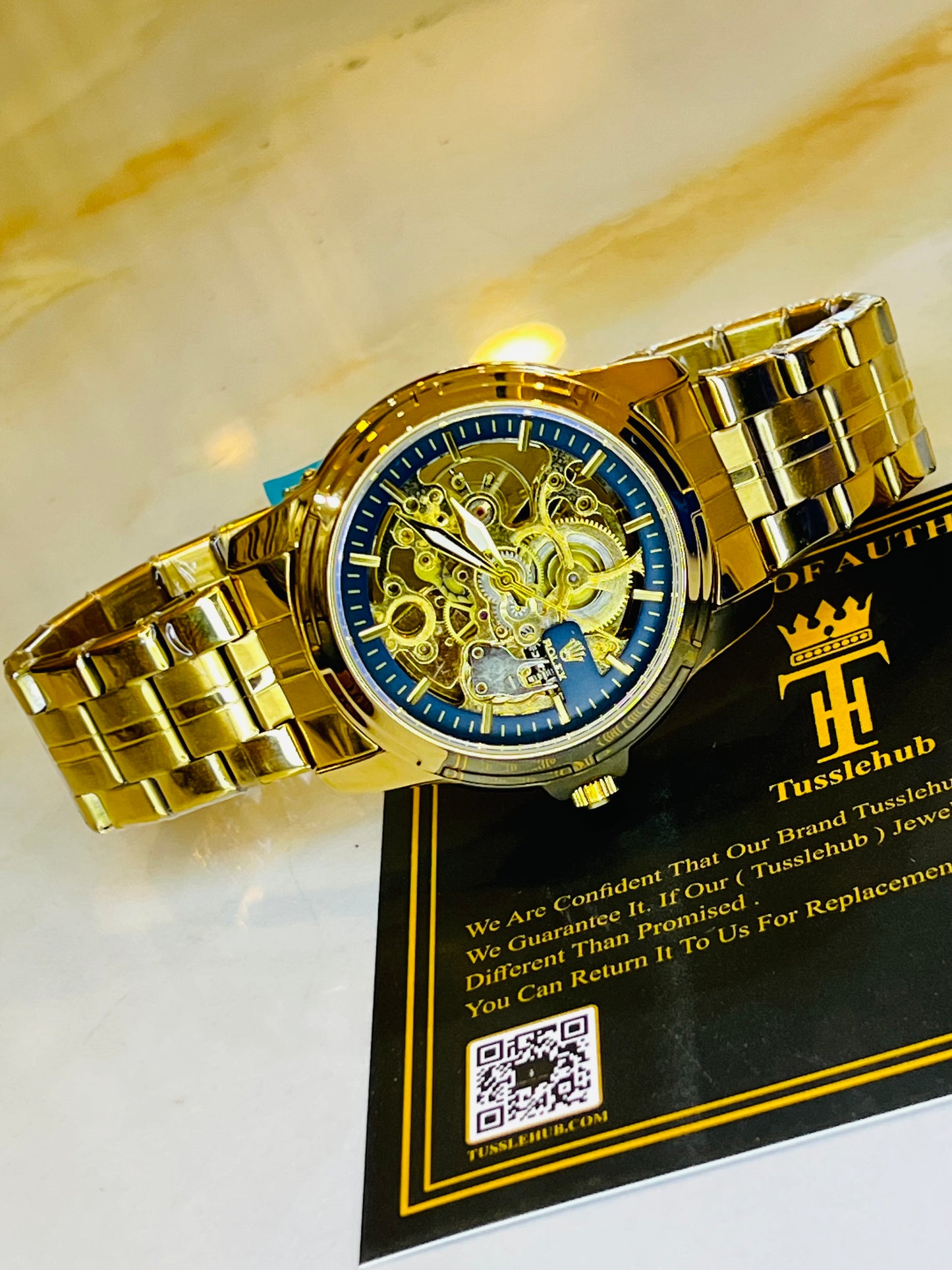 R-2 Gold Navy Chain Strap Skeleton Automatic Watch