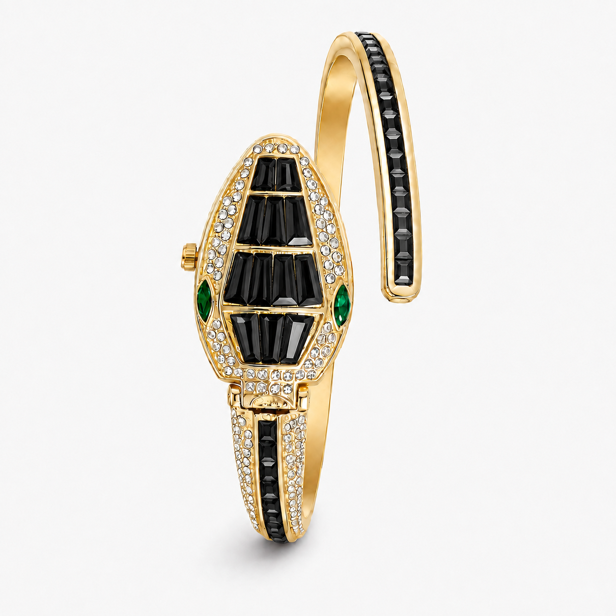 Serpentine Iced Face Open Bangle Watch