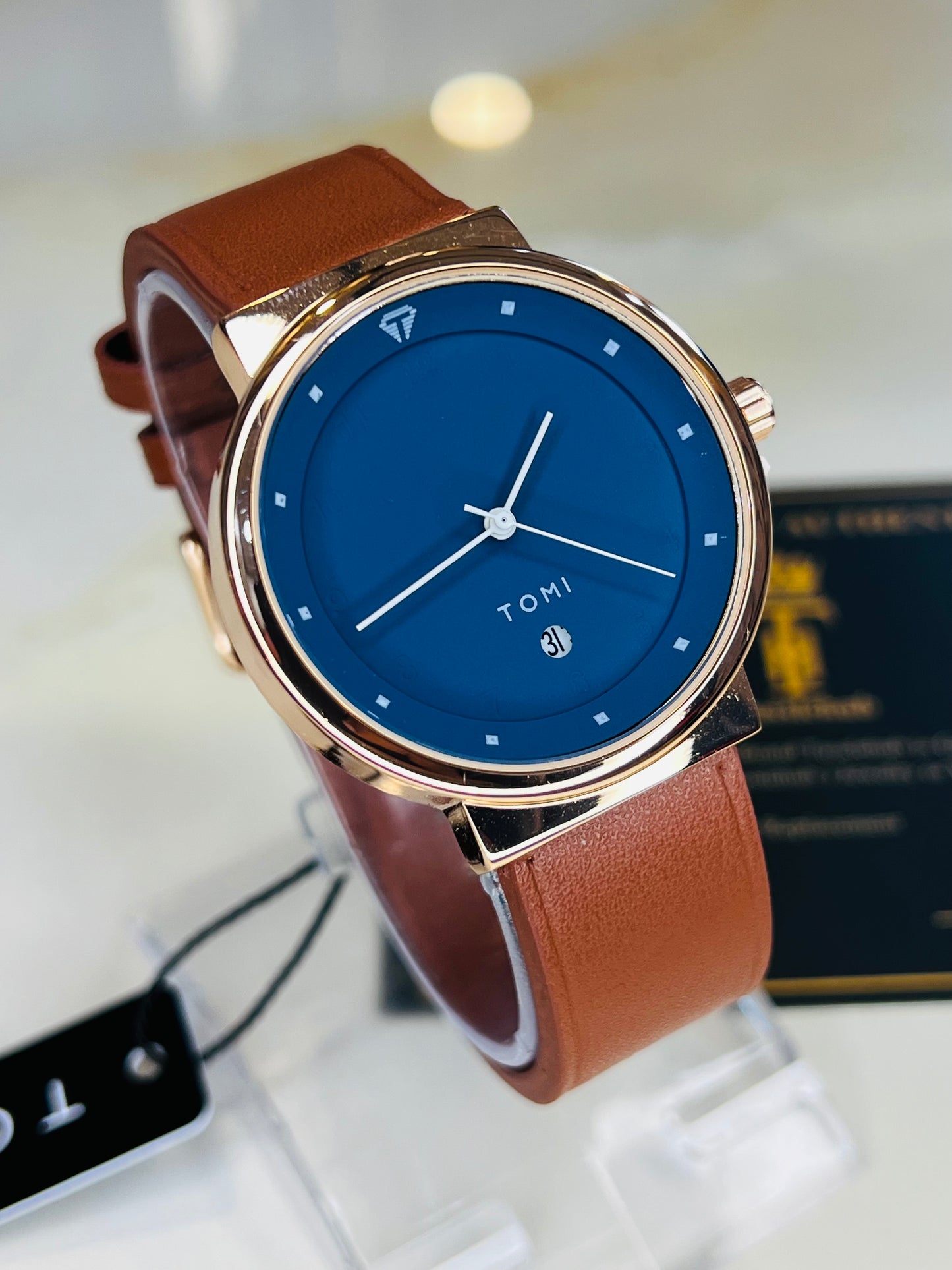 Tomi Brown Strapped Ocean Dial Elegance Watch