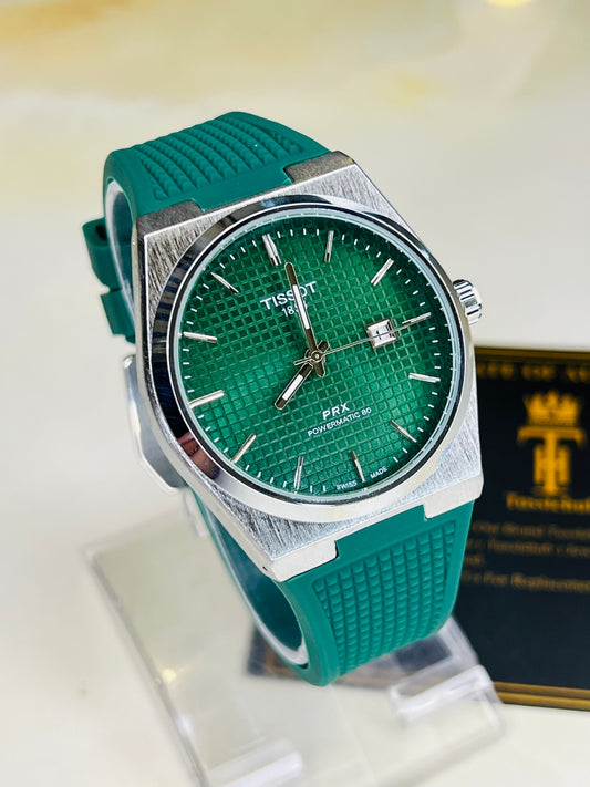 Green Silver PRX Silicon Strap Watch