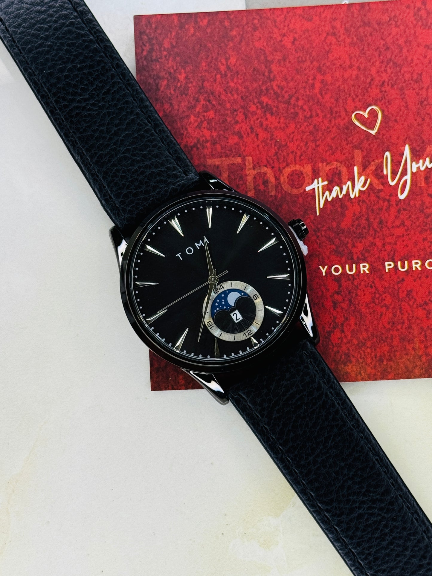 Tomi All Black Leather Magnetic Strap Watch