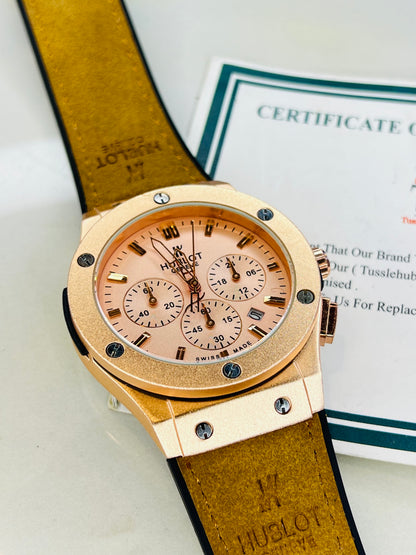Brown Rose Gold Chronograph Dial Hubl*t Watch