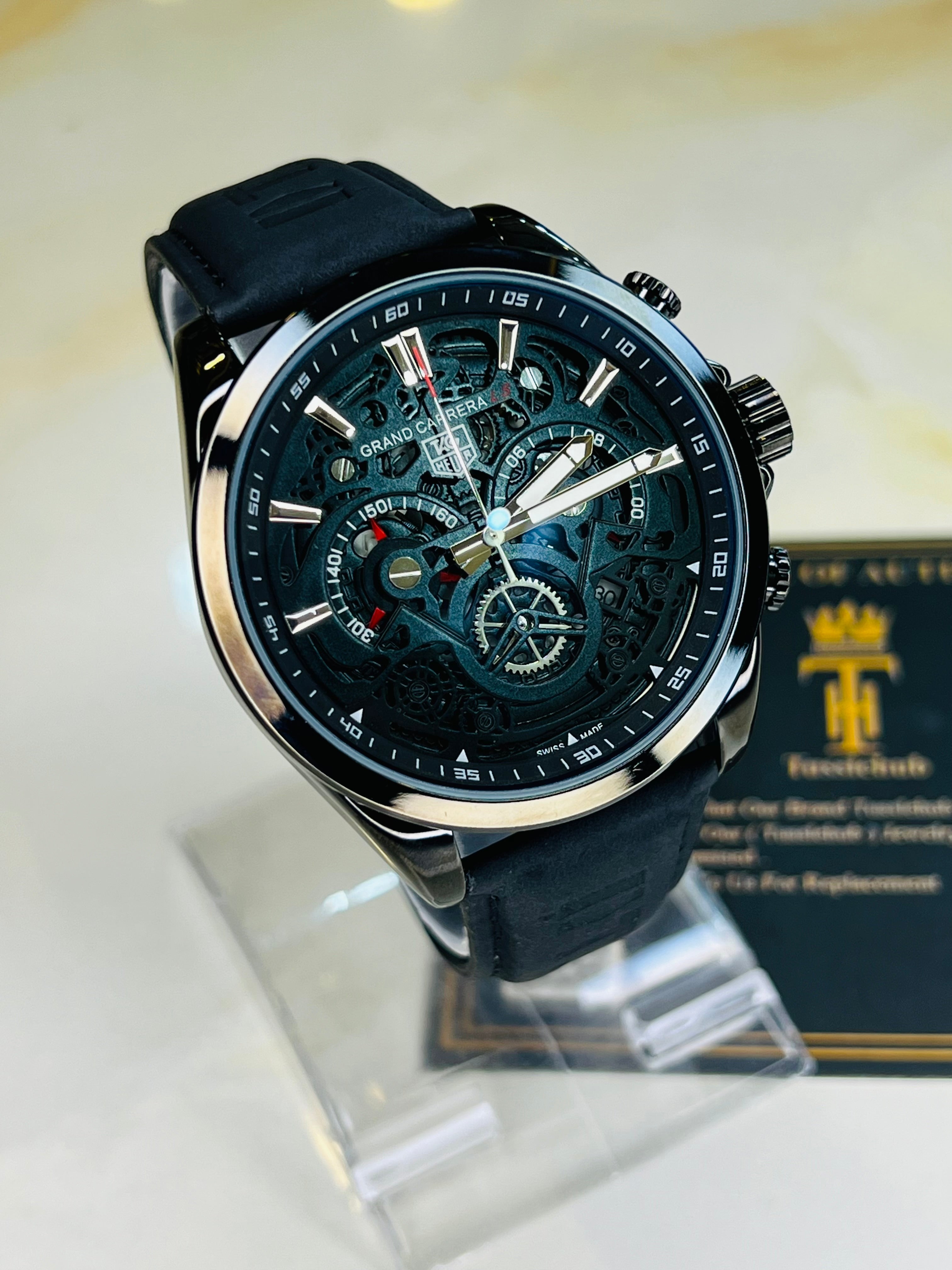 All Black Grand Carrera Chronographs Leather Watch