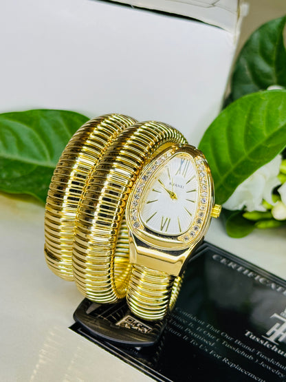 Gold White Serpentine Watch For Her