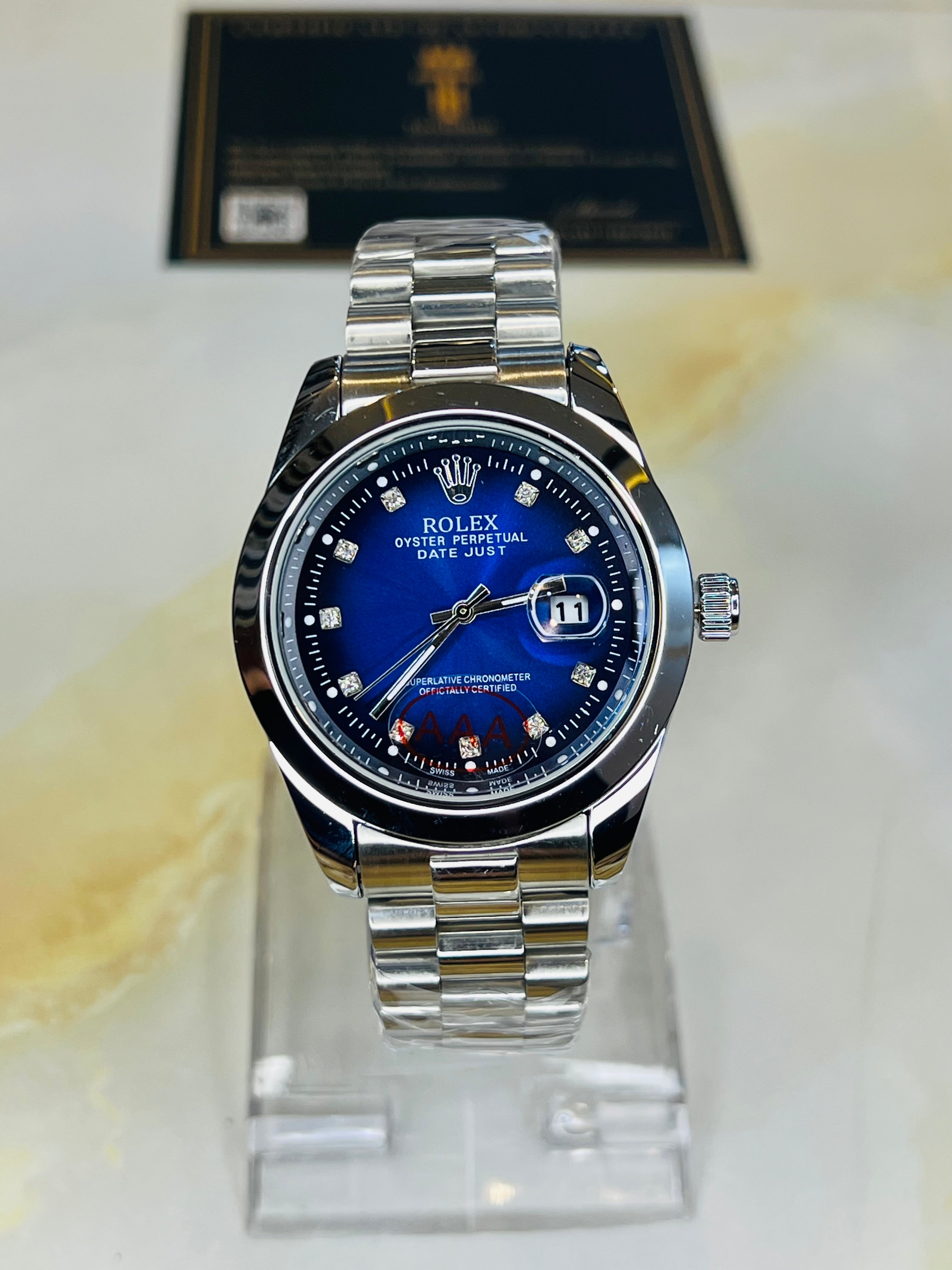 Silver Sapphire Plain Bezel Date Just Watch