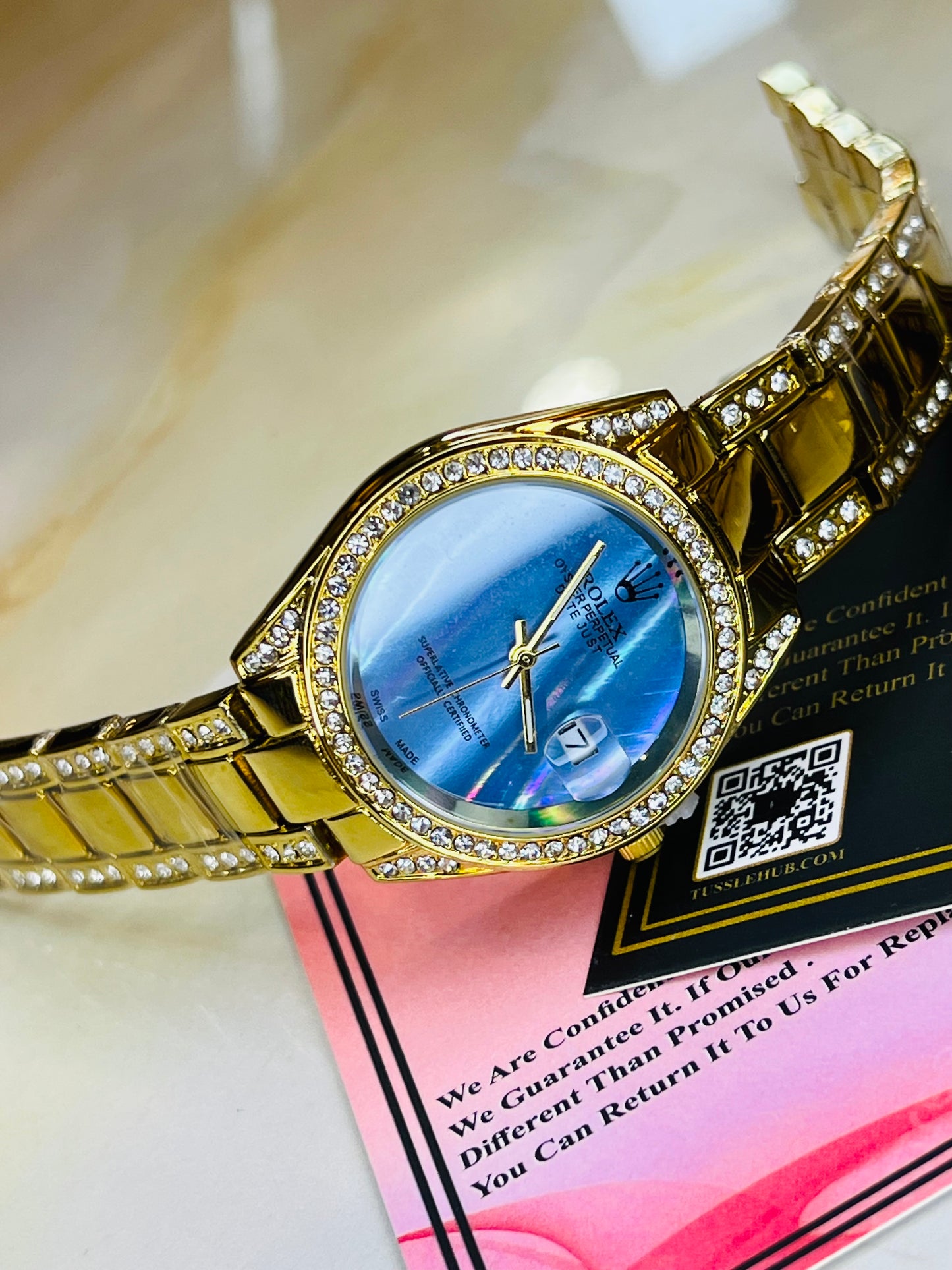 Gold Blue Gem Stone Dial Rolex For Her