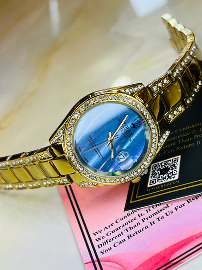 Gold Blue Gem Stone Dial Rolex For Her